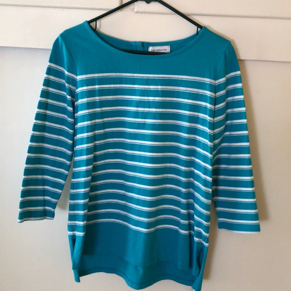 Turquoise striped long sleeved tee shirt